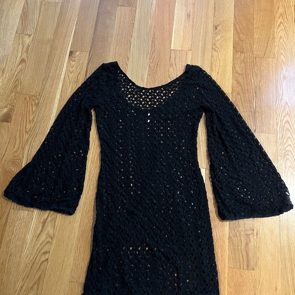 Free People Crochet Black Bell Sleeve Dress
